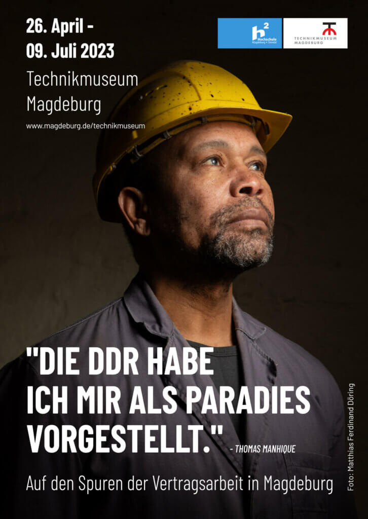 Plakat zur Ausstellung Vertragsarbeit in Magdeburg